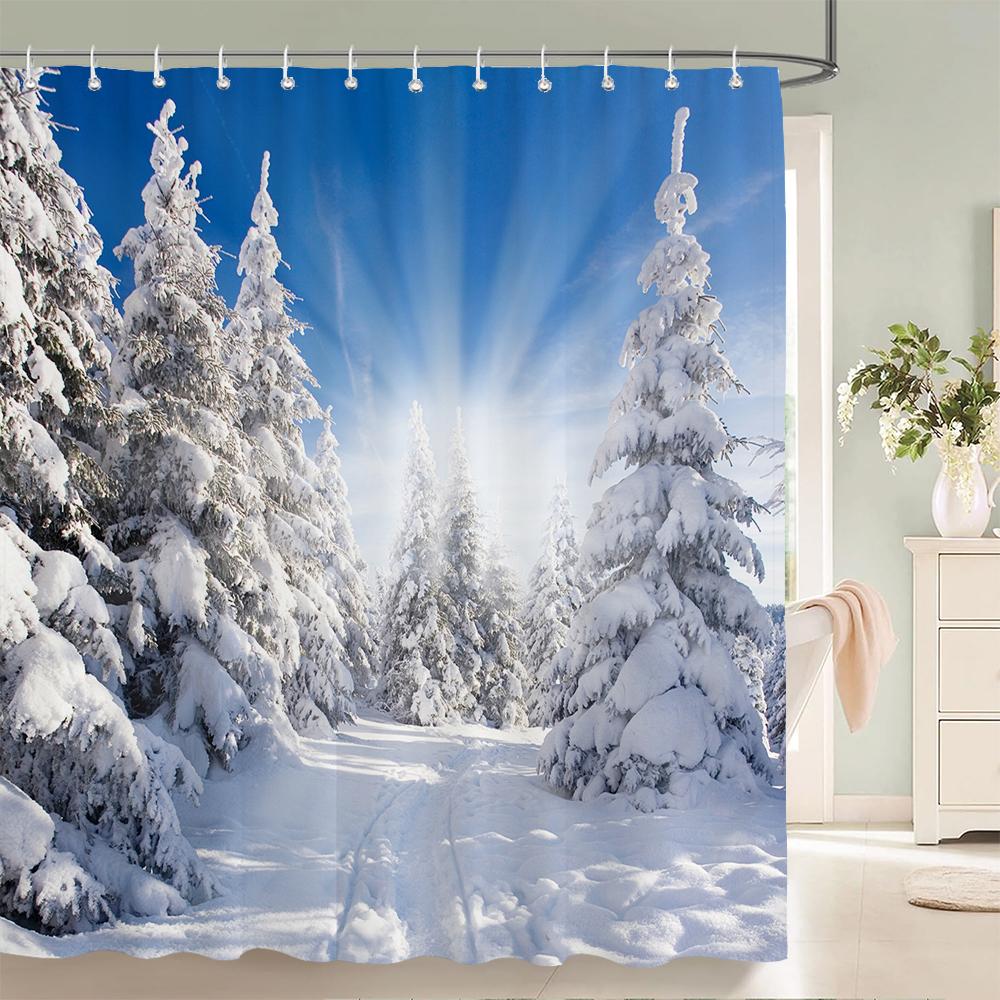 

1 шт. Зимний пейзаж Занавеска для душа Снежная сцена Принт Занавеска для ванной Полиэстеровая ткань Водонепроницаемая Занавеска для украшения дома W90xH180cm