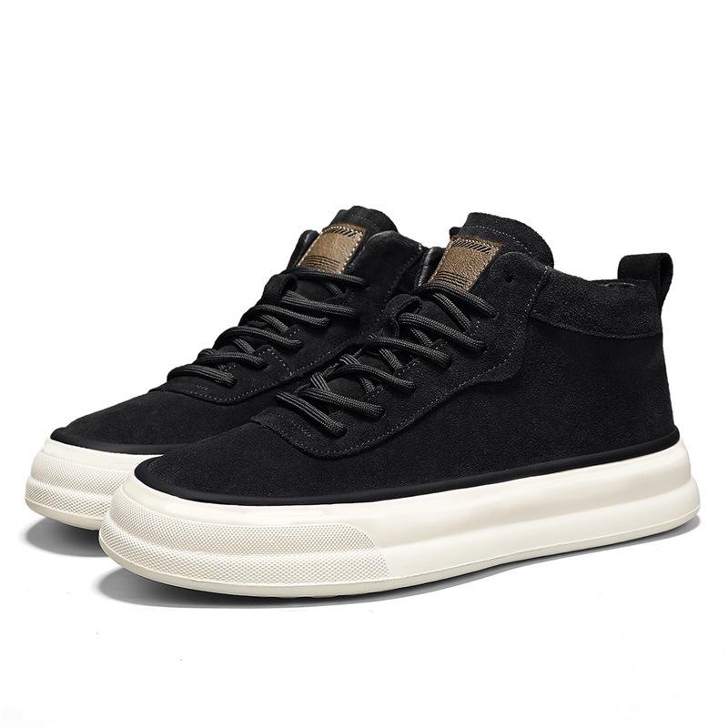 Spring high-top thick-soled men's shoes black new matte leather shoes men's breathable and versatile lightweight casual shoes
