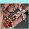 Gothic Heart Cross Pendant Necklace With Alloy Chain For Fashion Accessories
