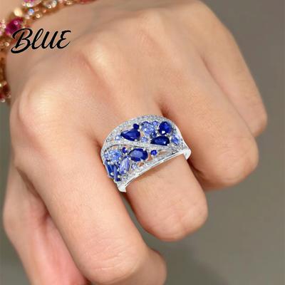 Mehrformiger Ring Damen Ausgeschnitten Breit Blau Cocktail Wassertropfen