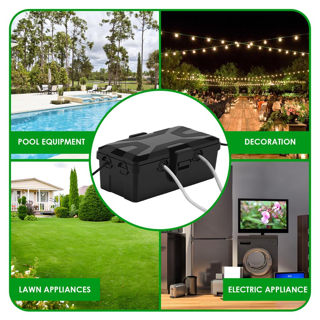 Outdoor Electrical Box Waterproof Weatherproof Connection Box 6 Cable Entry Ports, Extension Cord Cover Protect Power Strip Time
