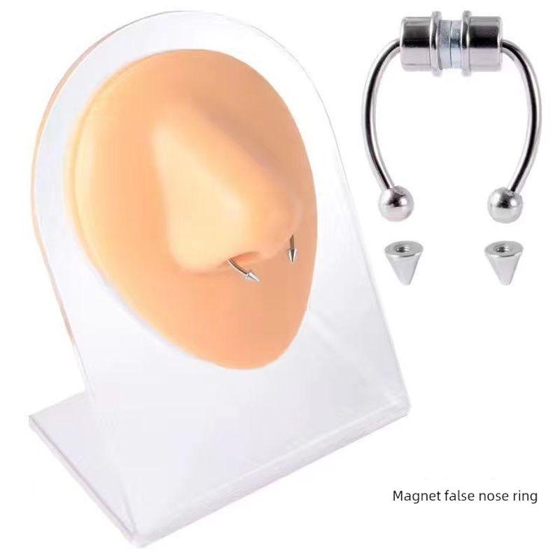 

Strong Magnetic Fake Nose Ring Not Easy to Drop Horseshoe Ring Artificial Nose Ring No Piercing Needed European and American Punk Ornament Ear Stud One Nose Pin + Two Cone Replacements
