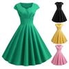 V-neck Short Sleeve Pleated Waist Tight High-Waist Gown Dress A-Line Skater Large Hem Midi Princess Dress Female Clothing