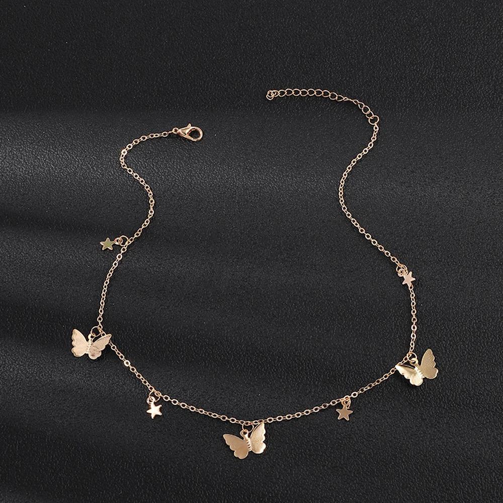SUMENG New Gold Color Silvery Butterfly Stars Chain Necklace for Women Fashion Choker Clavicle Chain Jewelry Accessories Gift