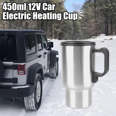 Kempingová cestovní konvice voda káva mléko termohrnek nerez 12V 450ml automobilový ohřívací hrnek elektrický ohřívač rychlovarná konvice přenosná