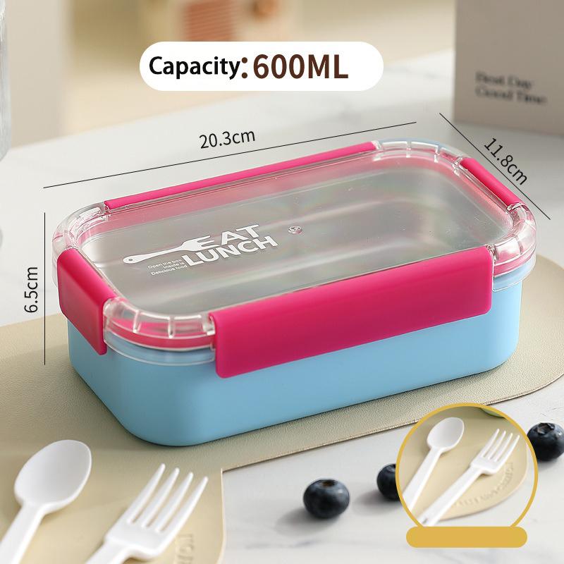 JUSTINLAU Portable Lunch Box Stainless Steel Bento Box Microwave Available Heating Student Staff Food Container with Fork Spoon