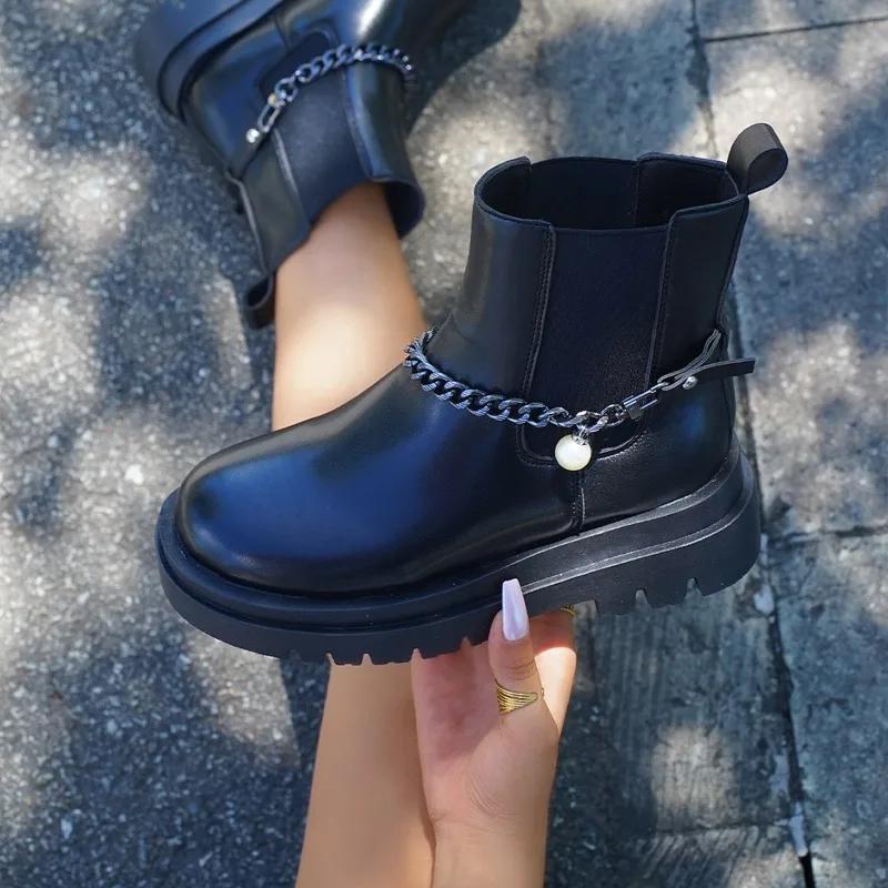 

Новые модные женские ботинки с круглым носком, зимние бахилы, женские ботинки, повседневная обувь на среднем каблуке, профессиональная верхняя одежда Zapatos 43