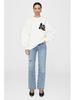 Early Autumn Off-White Women's Crew Neck Fleece Sweatshirt with Hand-Cranked Embroidery