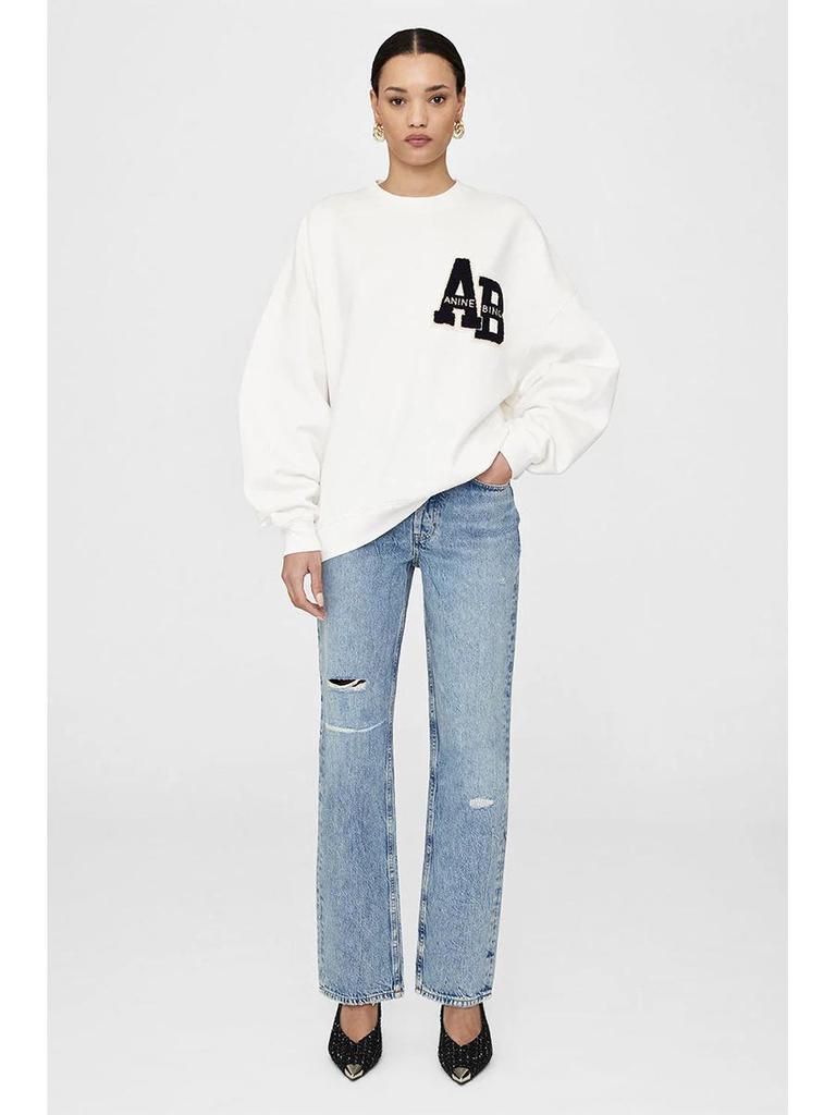 Early Autumn Off-White Women's Crew Neck Fleece Sweatshirt with Hand-Cranked Embroidery