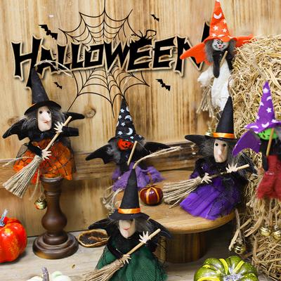 3PCS Halloween Party Decor Magic Broom Witch Doll Ghost Festival Hanging Pendants Happy Halloween Day 2025 Haunted House Favor