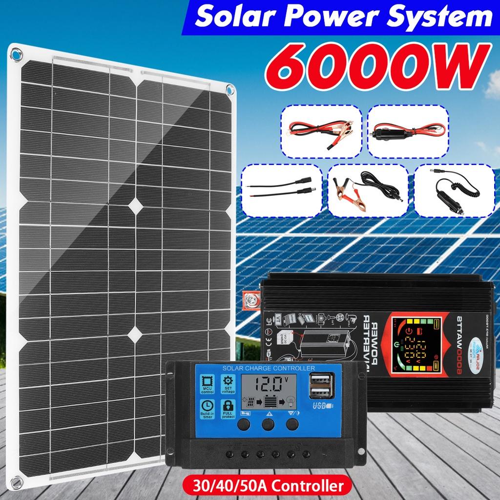 220V/6000W Inverter Solar Panel Solar Power System Battery Charger Complete Controller Home Grid Camp Phone