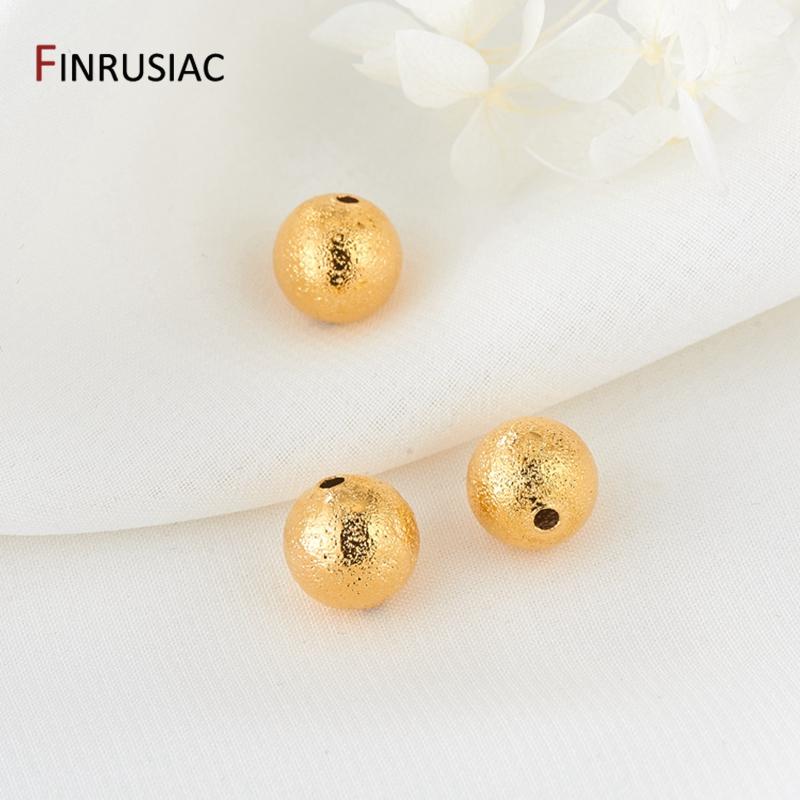 

gold plated brass metal fashion frosted beads and charms separated beads diy handmade bracelet jewelry accessories 2 pieces