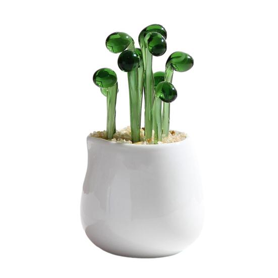 Handmade Glass Potted Plants Ornament Hand-Blown Glass Cactus Bean Sprout Floral Art Figurine Home Office Desktop Decoration