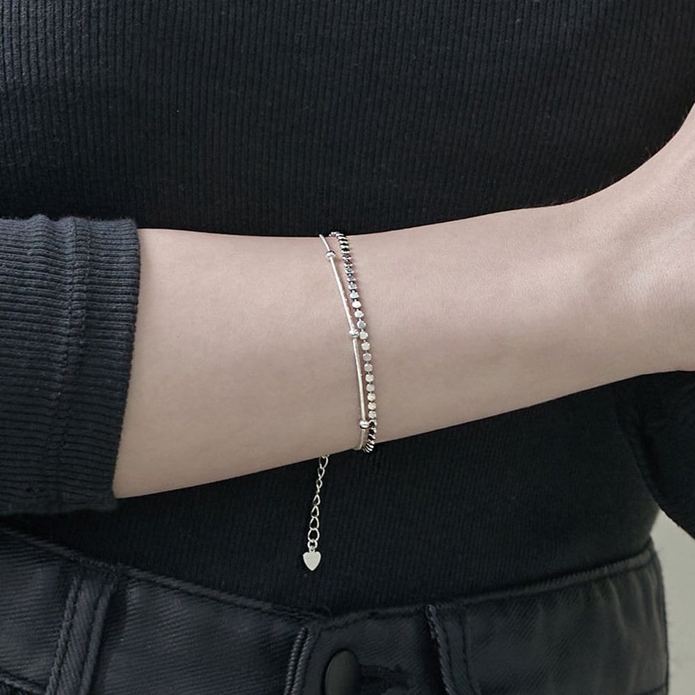 Mimi.J Jewelry 925 Silver Full Moon Double-Line Bracelet