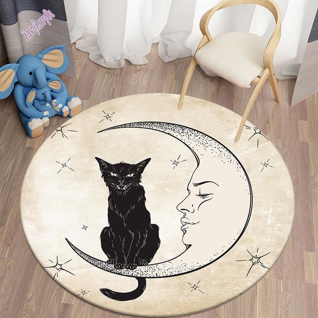 Mysterious Black Cat Round Decorative Carpet Divination Cushion Divination Hotel Carpet Home Decor Living Room Alfombra