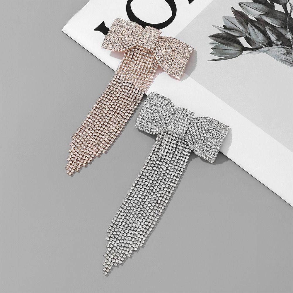 Rhinestone Bow Fringe Hairpin Long Tassel Gold Silver Color Luxury Hair Accessories Temperament Temperament Hair Clip for Women
