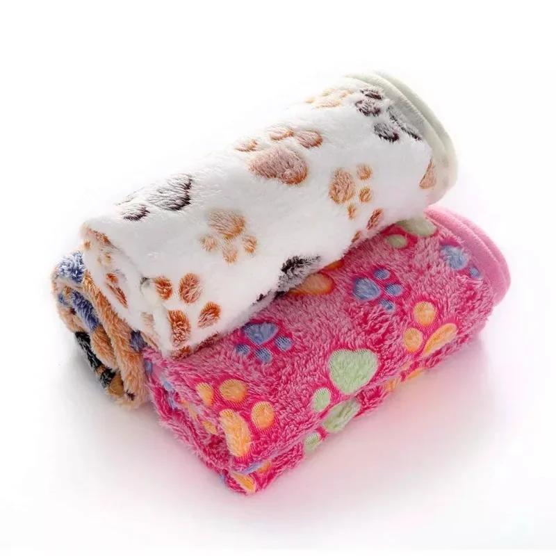 Lovely Pet Small Large Warm Paw Print Dog Puppy Cat Fleece Soft Blanket Beds Mat for Small Medium Large Dogs Mat