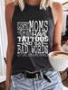 Sleeveless Slogan Print T-Shirt for Women - Round Neck, Spring/Summer Pullover Vest