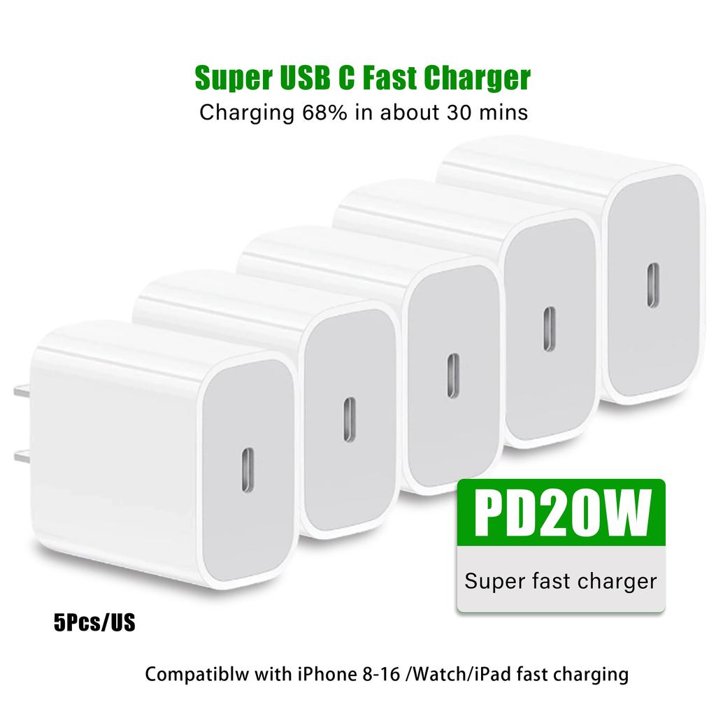 PD 20W USB C Charger Fast Charging Wall Adapter for iPhone 16 15 14 13 12 11 X 8 Pro Max for iPad Apple Phone Adapter Plug EU US