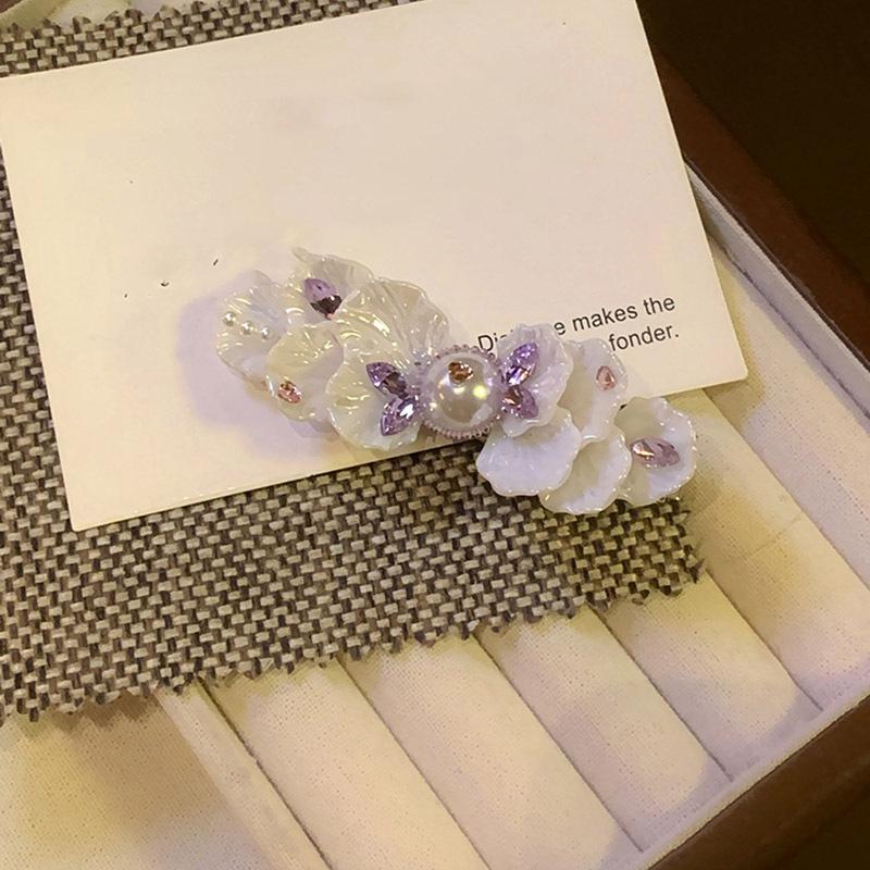 Double Petal Pearl Hairpin French Retro Light Luxury High-end Duckbill Clip Niche Design Exquisite Hair Accessories