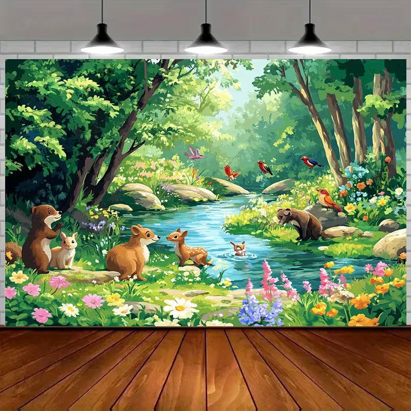2D Woodland Friends Party Backdrop Photography Background Banner