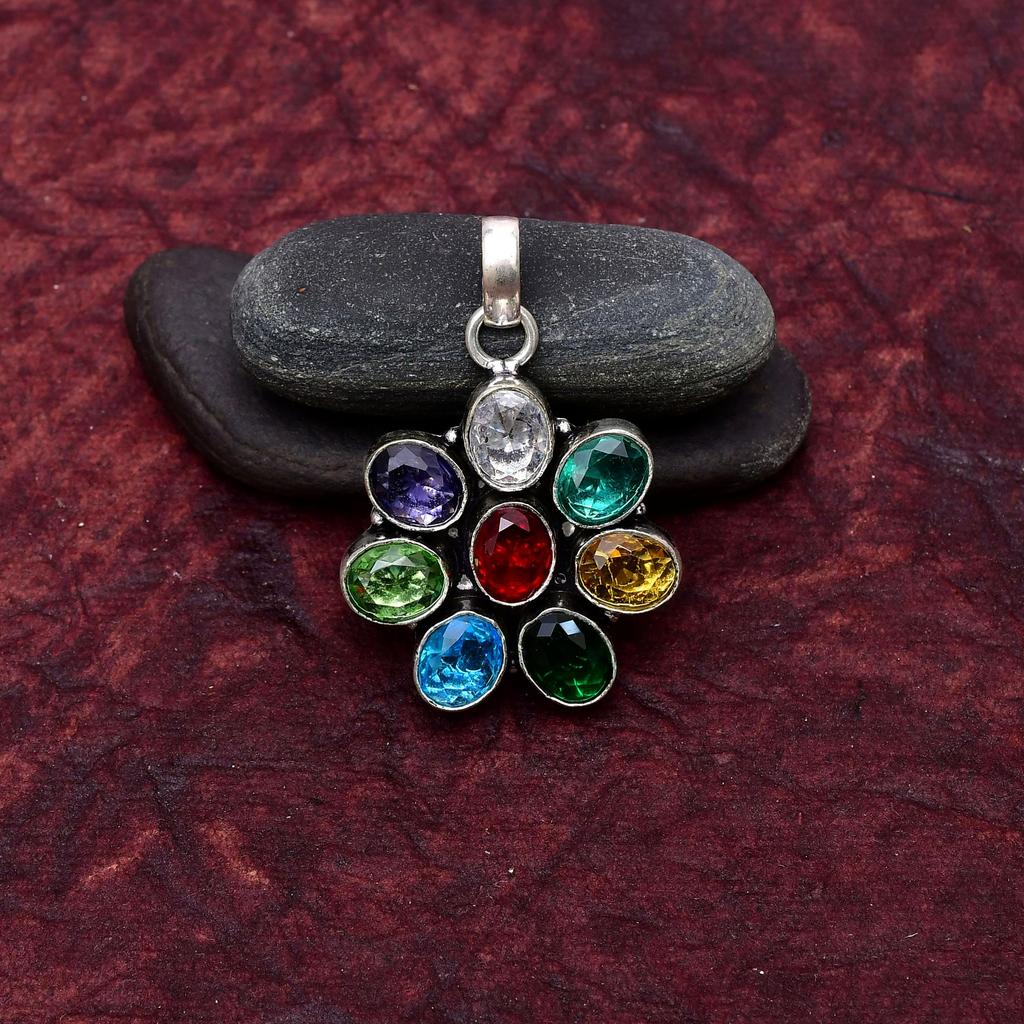 Ciondolo con Pietre Preziose Multipiètra Pietra Preziosa : Ciondolo Gioiello Fatto a Mano in Argento Sterling 925