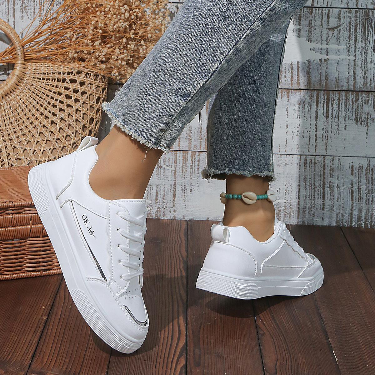 

Platform white shoes women s autumn new models are easy to match, leather surface single shoes, muffin, small board shoes, lace-up sneakers 42 золотий