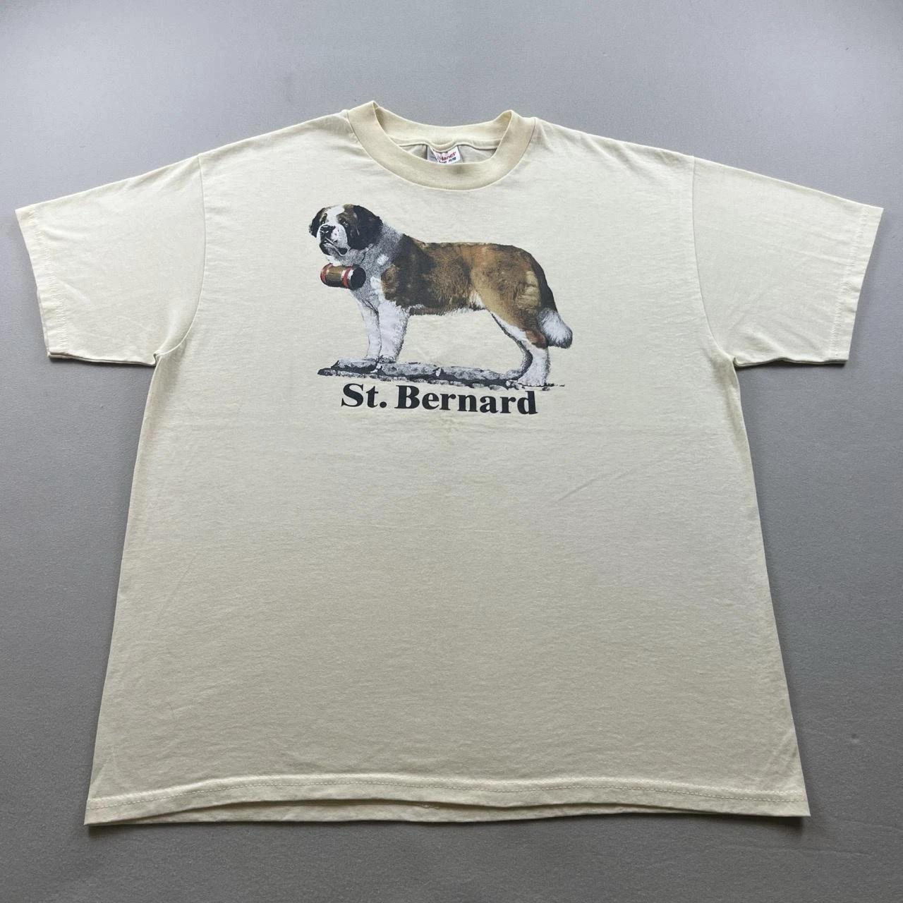 Vintage St Bernard Dog T-Shirt Mens Large Cream Longhaired Animal Art Puppy y2k S