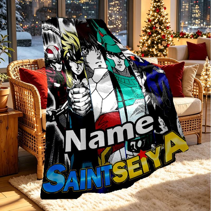Custom Name Personalized Saint Seiya Print Blanket, Home Decor, Bedroom, Sofa, Camping, Couch, Gifts for Birthday Christmas