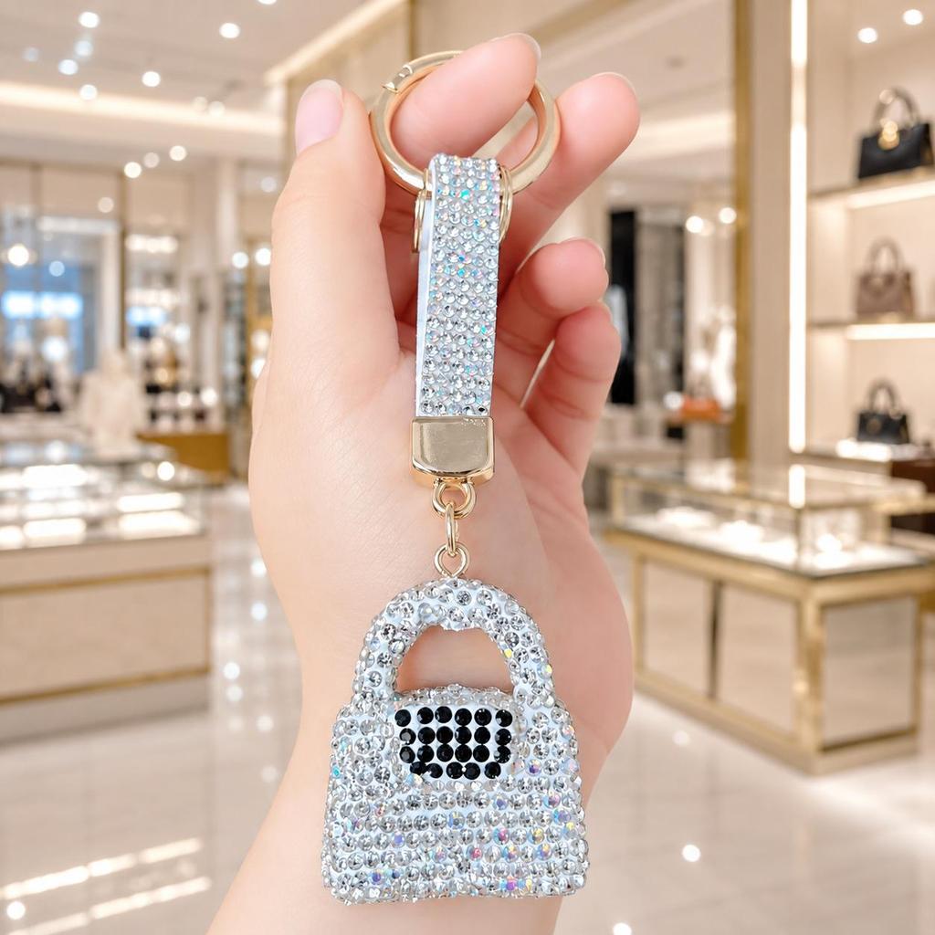 Luxury Rhinestone Scented Sachet Keychain: Crystal Diamond Ceramic Women's Handbag Charm, Perfect Small Gift