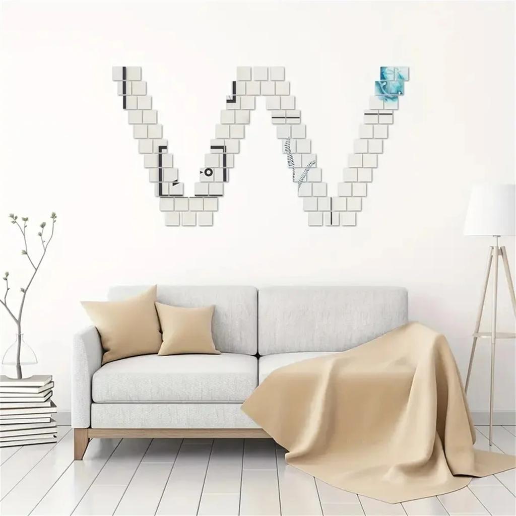50pcs Mini Square Silver 4cm Acrylic Mirror Tiles Stickers mall Adhesive Mosaic for DIY Crafts Art Supplies Home Wall Door Decor