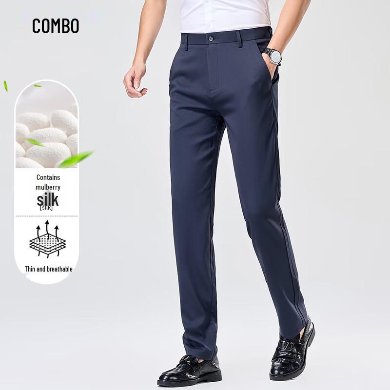 

Kangbo Men s Summer Modal Silk Straight-Leg Business Casual Pants 32