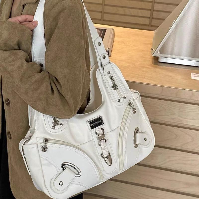 

YK Hottie Locomotive Wind Shoulder Underarm Bag Niche Wasteland Maillard Vintage Large Capacity Commuter Tote Women s Bag белый