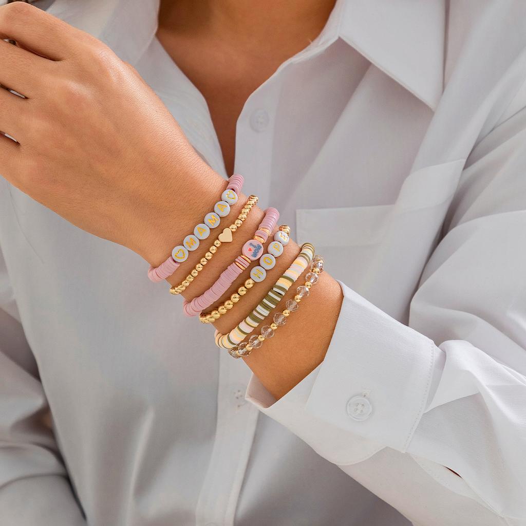 Mother's Day Mother's Day Letter Bracelet Set, Versatile Gifts Memorial Mom Beaded Jewelry Women