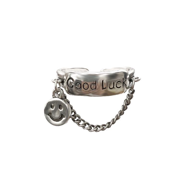 Smiley Face Chain S925 Silver Adjustable Ring - Unique High-Grade Design for Women