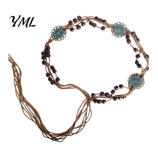Braided Rope Waistband Bohemian Waist Belt for Women, Vintage Rhinestone Cord Handmade Ornament Chain, Adjustable Layered Belly Chain Dresses