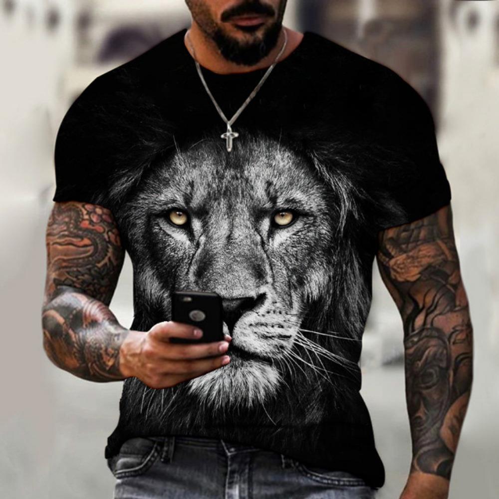 Summer Retro T-Shirt Animal Lion 3d Print Fashion Short Sleeve Top Elastic Oversized Clothing Sweatshirt Fitness T Shirt For Men