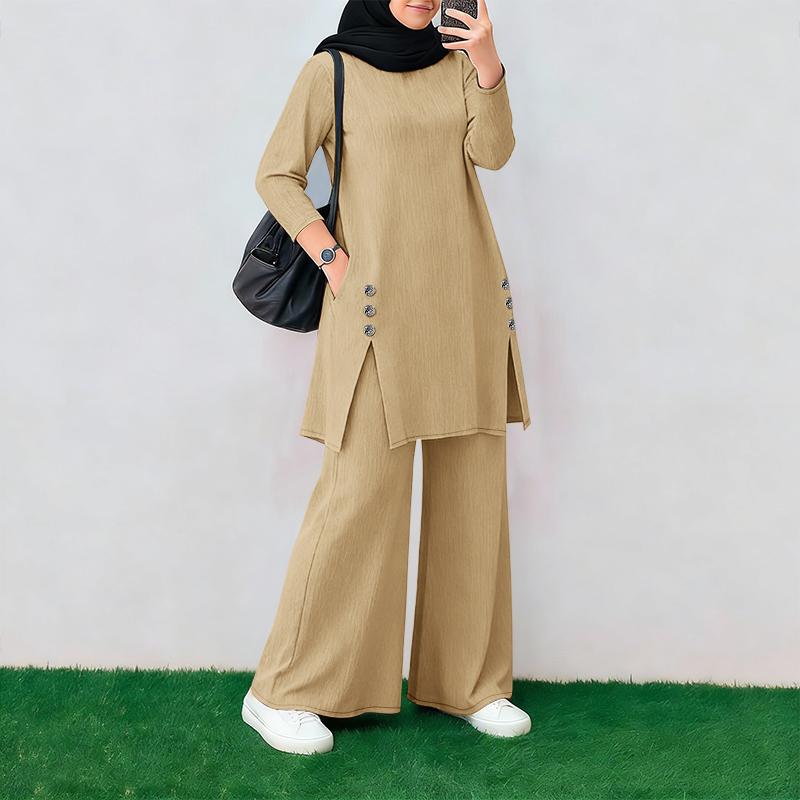 

ZANZEA Women Long Sleeve Blouse and Pants Muslim Casual Two Piece Suit Sets 5XL хакі