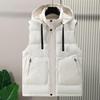 Men Winter Waistcoat Hooded Sleeveless Thick Solid Color Cardigan Padded Windproof Warm