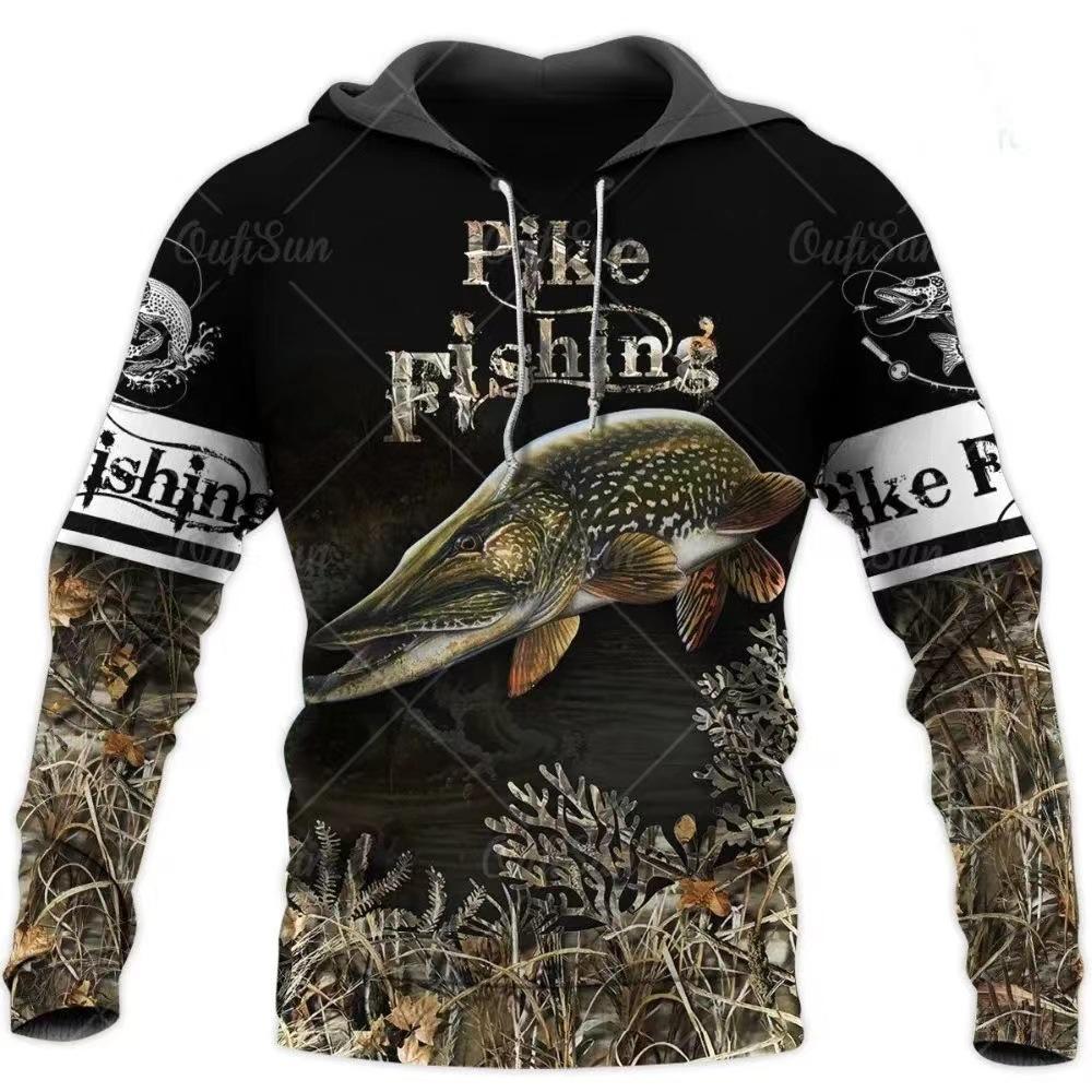 Sweat à capuche unisexe avec impression numérique 3D Motif pêcheur Luya pull de sport d'extérieur