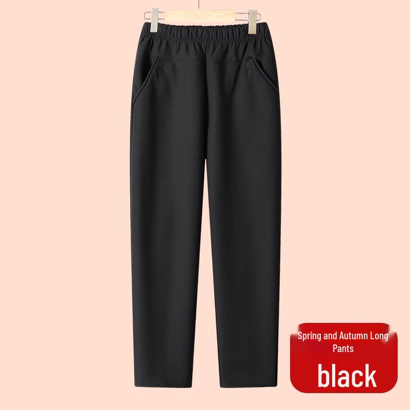 Fleece Pants for Middle-Aged & Elderly Women: Elastic Waist, High-Waisted, Straight-Leg, Loose Fit for Spring & Autumn Wear.