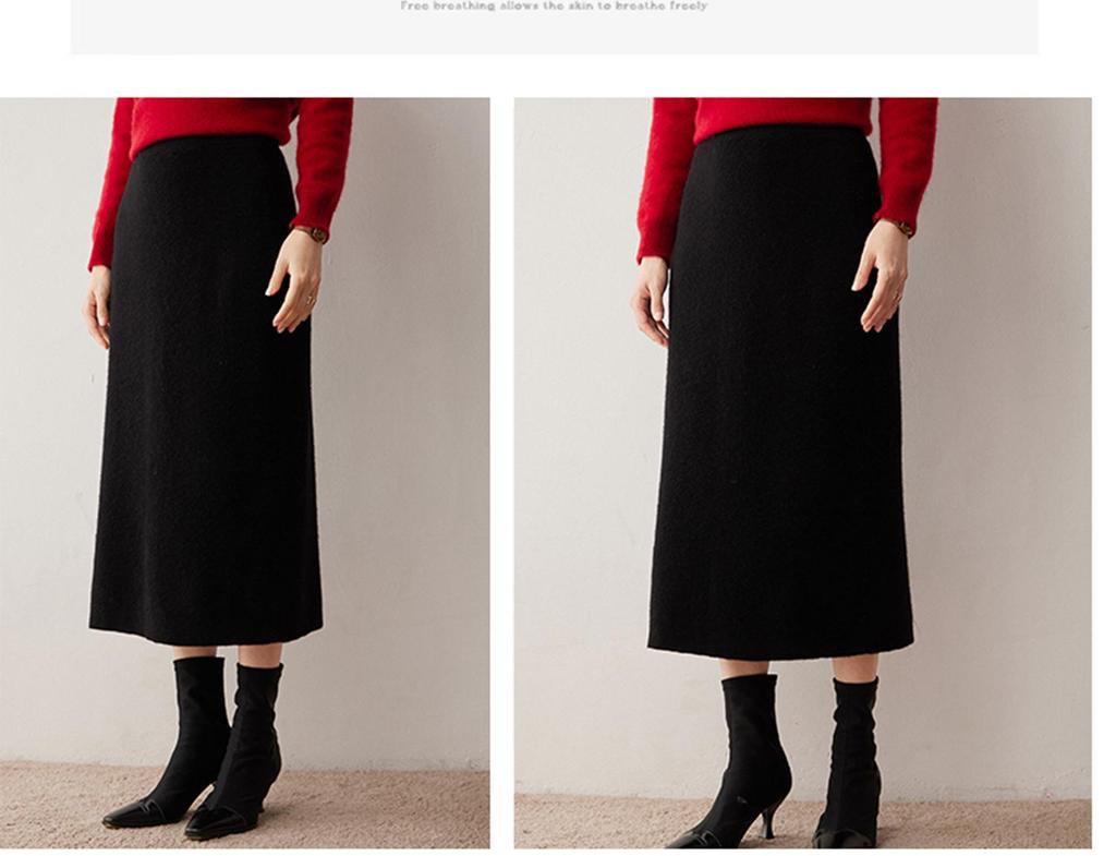 Autumn/Winter 2025 Elegant Wool & Cashmere Knit Pencil Skirt - Women's Straight-Legged, Versatile, and Warm Outerwear.
