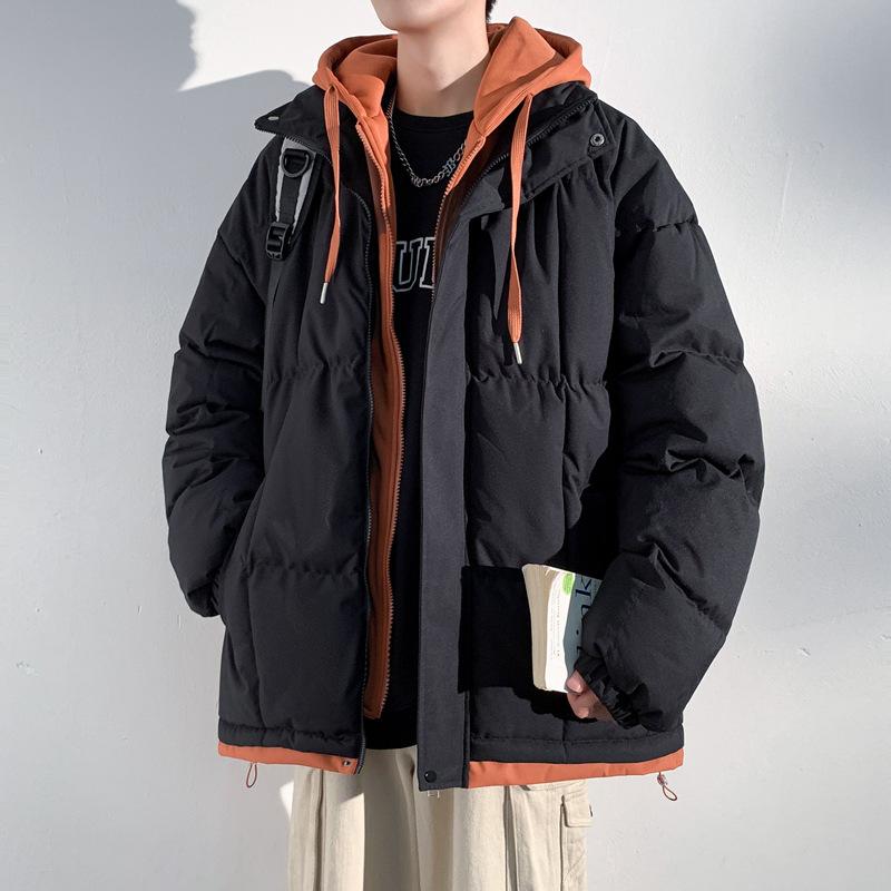 New hooded padded clothes men's winter windproof thickened padded clothes couple women thickened fake two-piece padded jacket