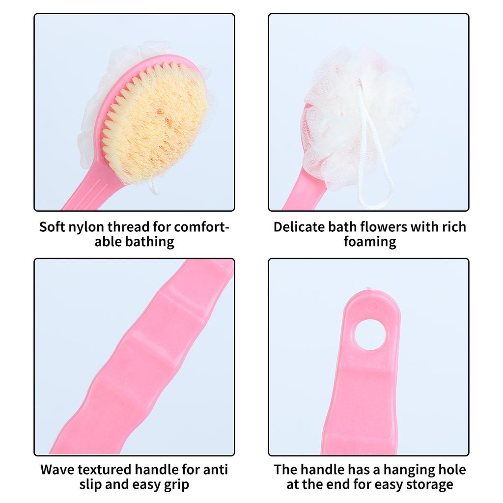 2In1 Bath Brush With Bath Ball And Bristle Body Exfoliating Scrubber Long Handle Body Back Massage Shower SPA Foam Cleaning Tool
