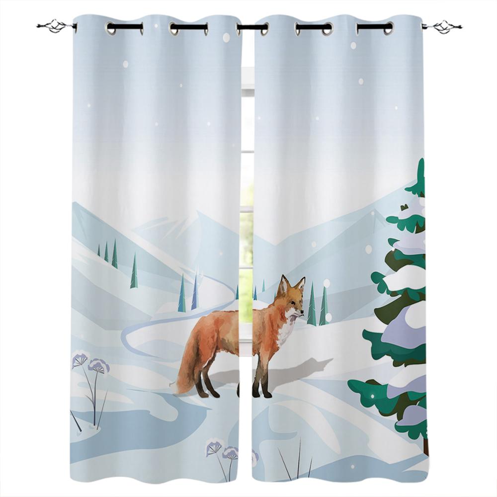 Illustration Cherry Blossom Fox Window Curtains Bedroom Kitchen Drapes Panel Curtains for Living Room Christmas Home Decor