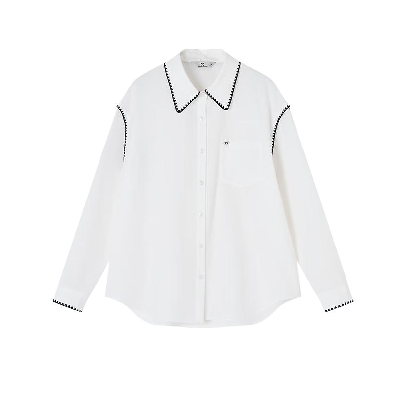 Xiangying Women s Embroidered French Lapel Long Sleeve Blouse XL