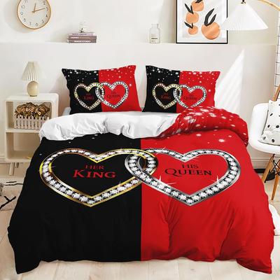 Romantic Duvet Cover King and Queen Bedding Set Twin Full Comforter Cover For Girls Teens Couple Lover Valentine's Day Present
