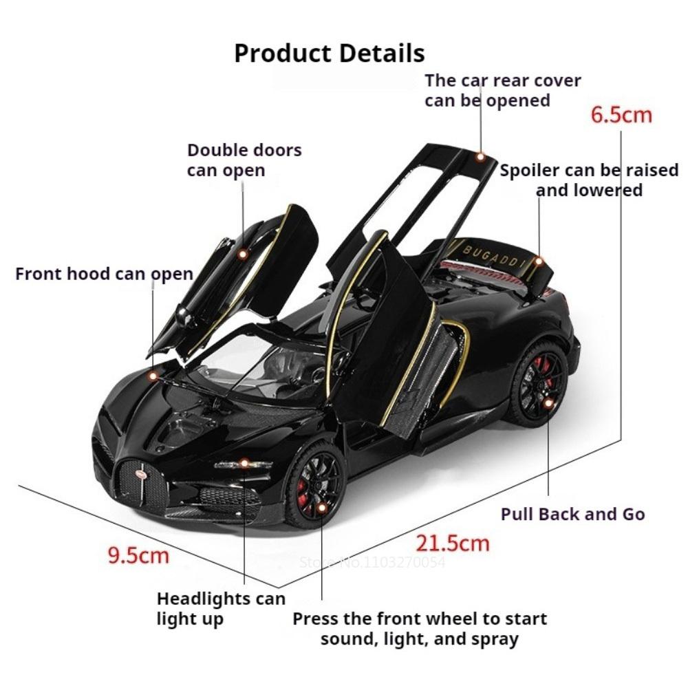 1:24 Tourbillon Bolide Alloy Sportscar Model Diecast Toy Door Opened Sound Light Pull Back Miniature Vehice Fashion Collectibles