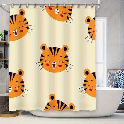 Bright Fun Tiger Print Shower Curtain Kids Bathroom Decor for Bathrooms Polyester Fabric Easy Install Hook Rings Set Available