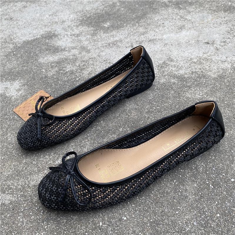 

Fashion Flat Shoes for Women Spring Autumn New 2025 Shallow Bow Women s Shoes Soft Square Toe Boat Hollowed Out Ladies Shoes 36 чёрный